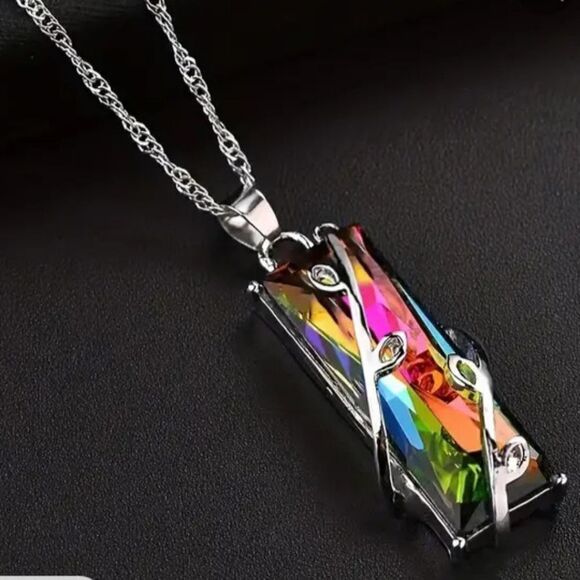 Rainbow Pendant STERLING SILVER Necklace - Picture 1 of 8